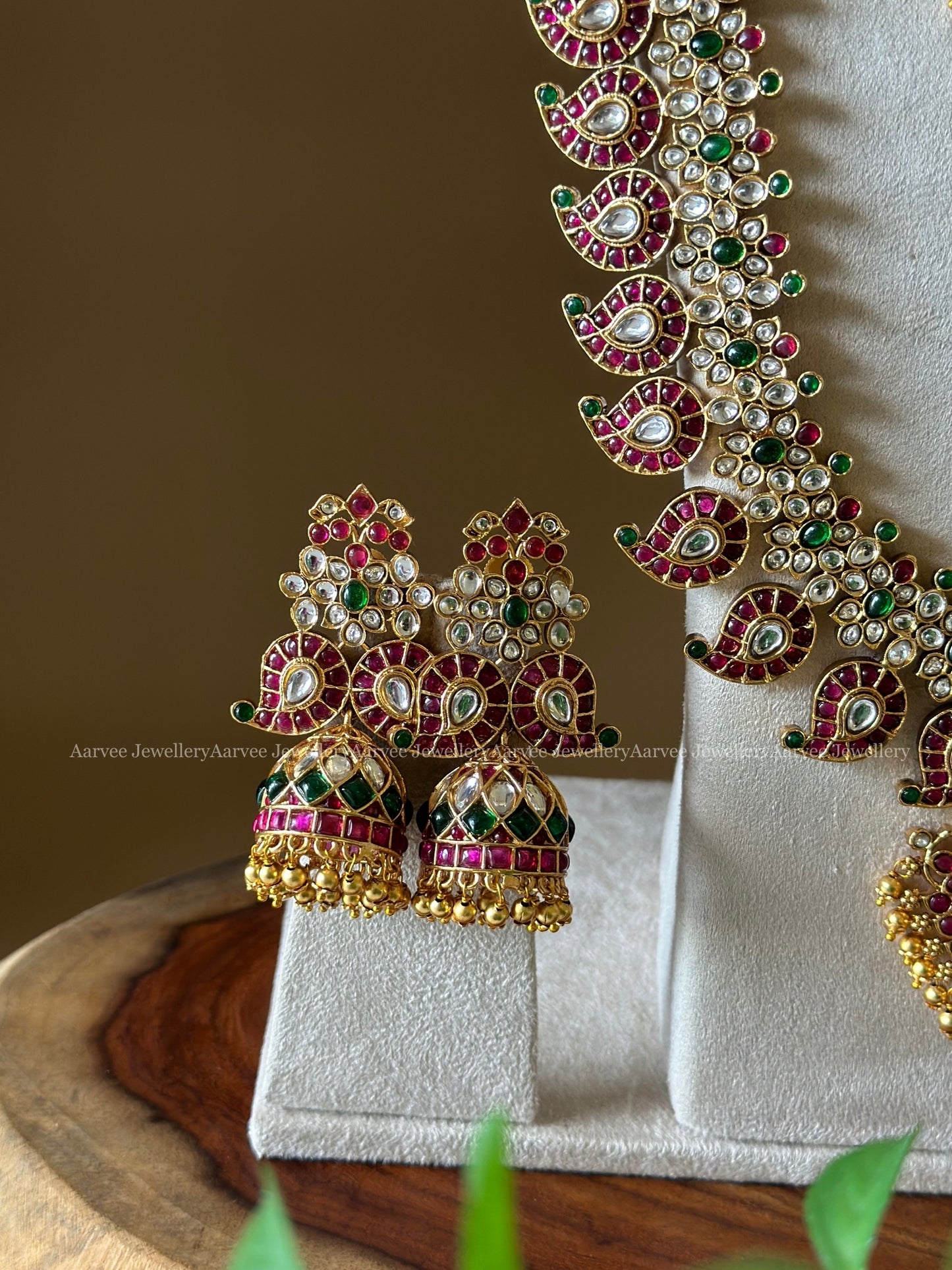 A CLASSIC KEMP SEMI BRIDAL JEWELLERY SET | MANGO MOTIF WITH MULTI COLOR STONE & GOLD BEADS