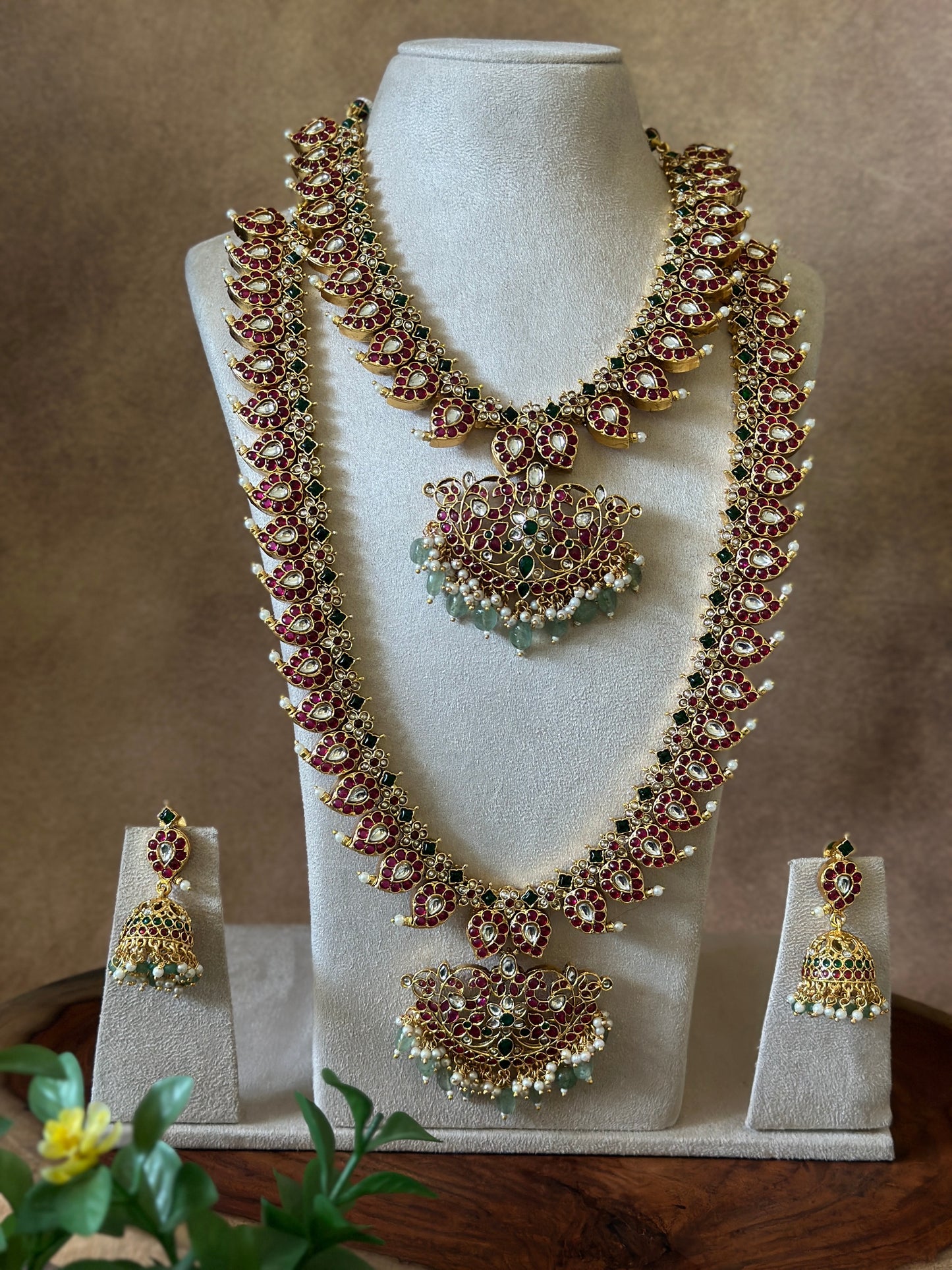 KEMP SEMI BRIDAL JEWELLERY SET | MANGO MOTIF WITH PASTEL BEADS