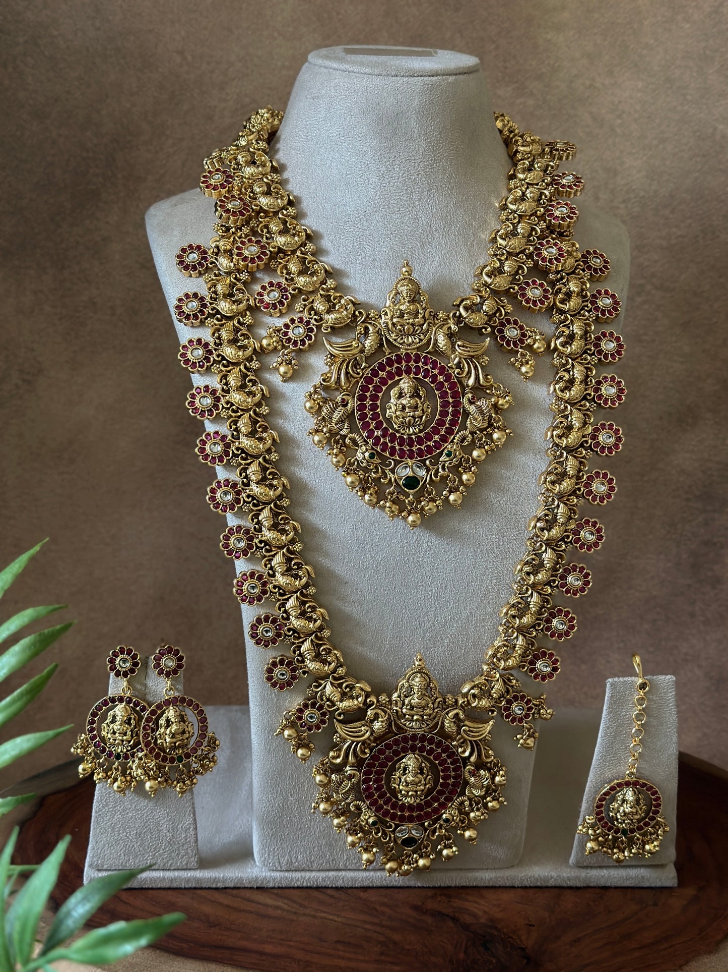 TEMPLE JEWELLERY | NAGAS NECKLACE AND HAARAM COMBO SET.