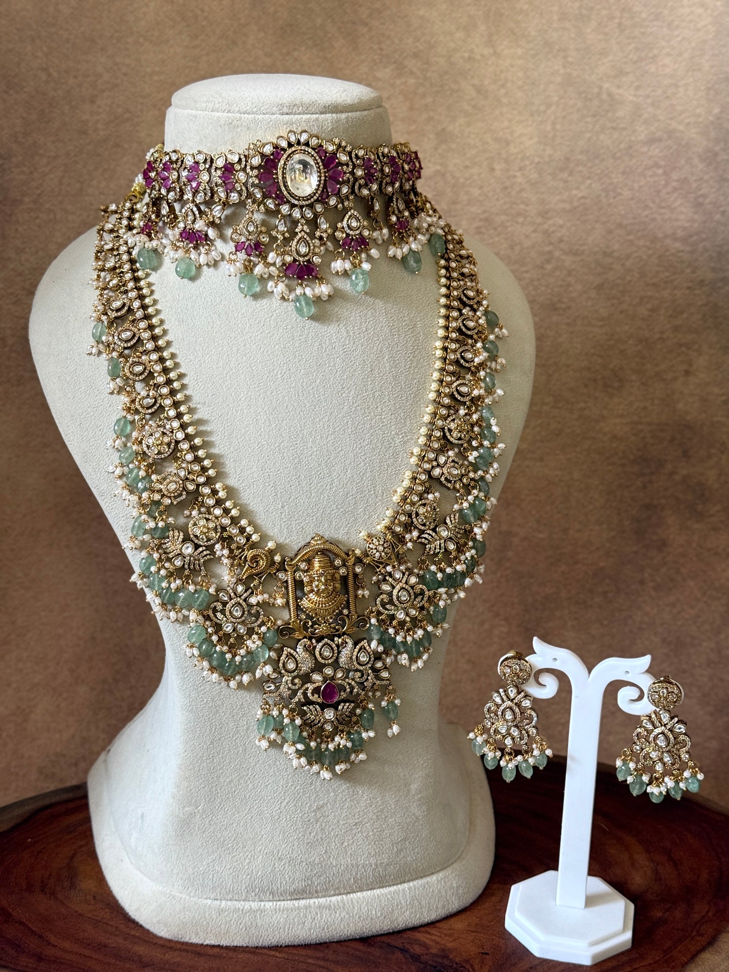 PREMIUM VICTORIAN RUBY STONE CHOKER AND GUTTA PUSALU HARAM SET WITH PASTEL BEADS