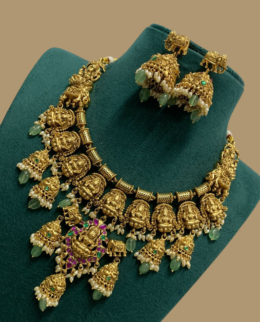 STATEMENT TEMPLE NECKLACE SET WITH LAYERS