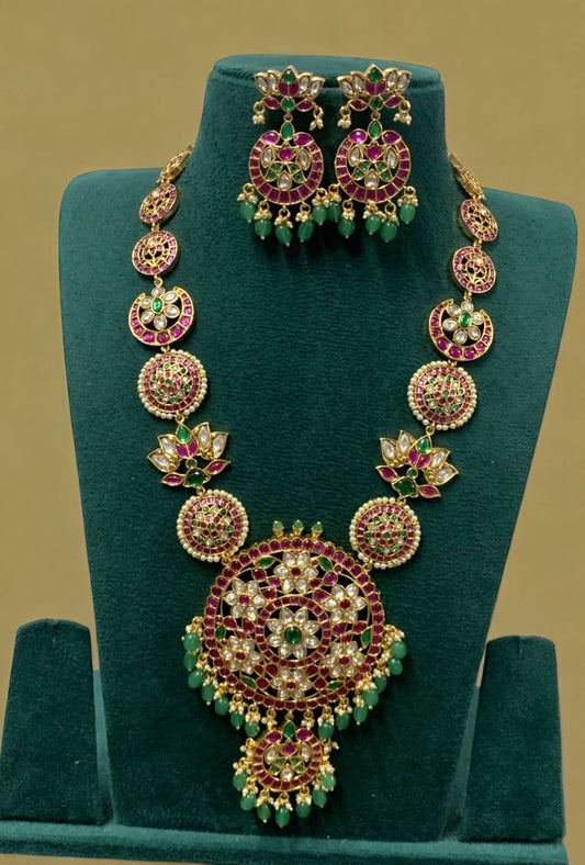 KUNDAN LOTUS & FLORAL FUSION HARAM SET WITH PASTEL BEADS