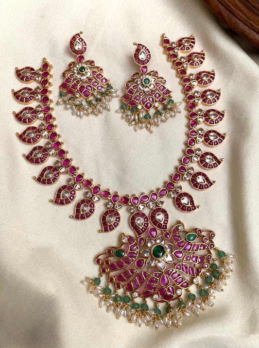 KEMP PINK/WHITE STONES MANGO NECKLACE SET WITH PASTEL BEADS