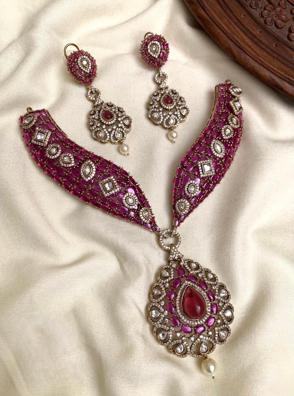 VICTORIAN KANTI NECKLACE SET — RUBY STONES