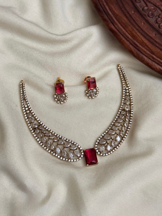 CZ KANTI RUBY STONE NECKLACE SET