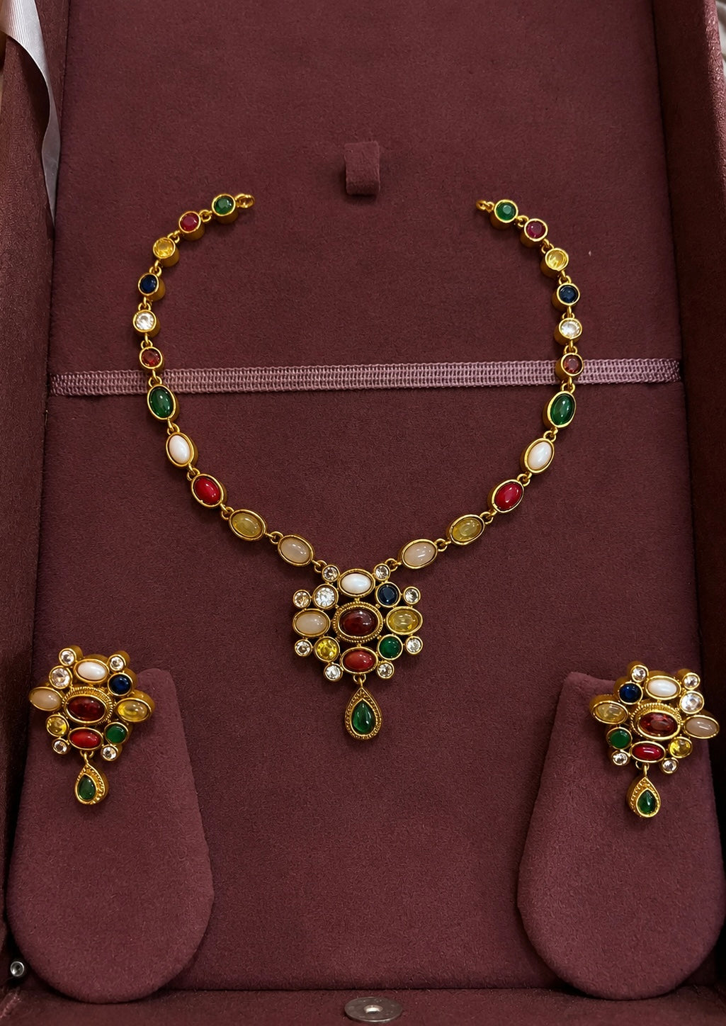 NAVRATNA COLOUR MINIMAL NECKLACE SET