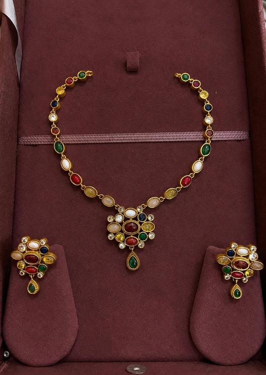 NAVRATNA COLOUR MINIMAL NECKLACE SET