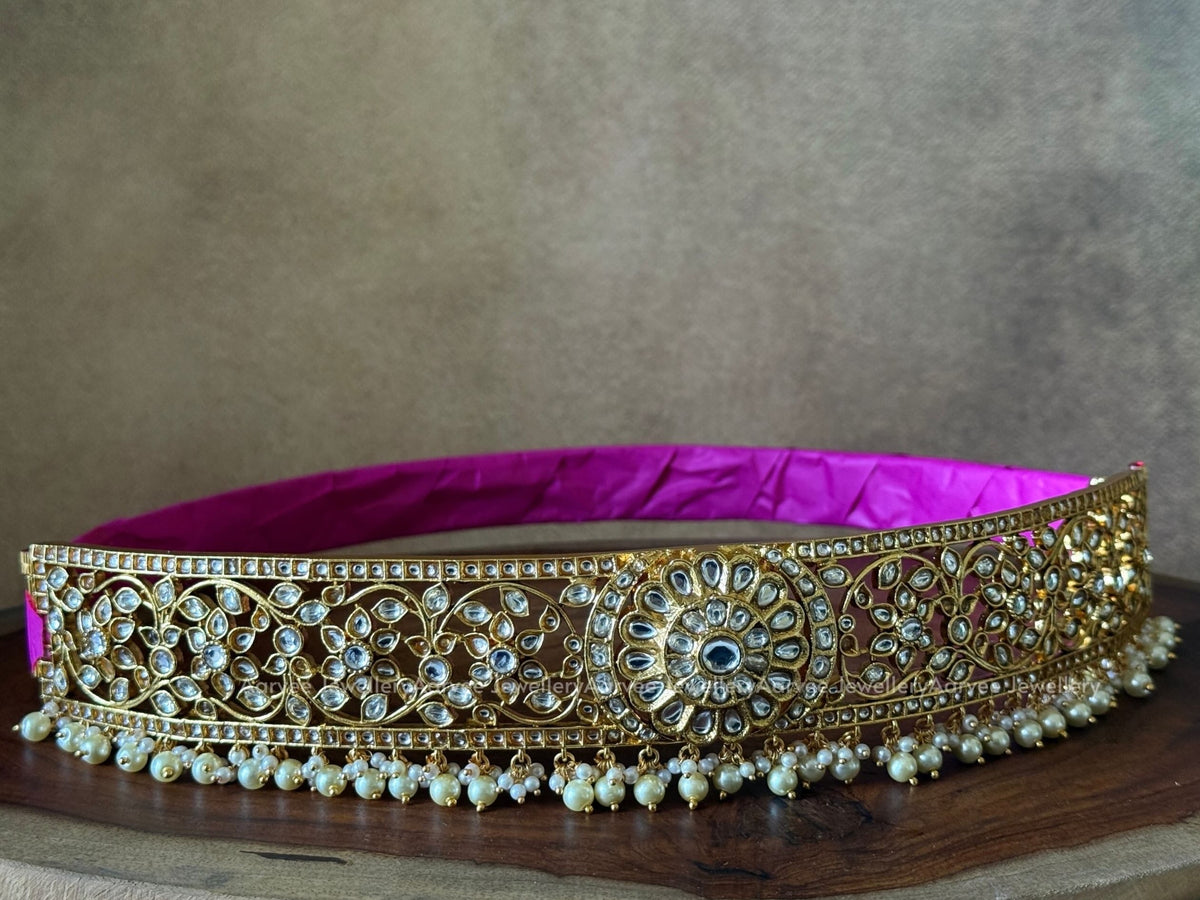 JADAU KUNDAN WHITE STONES BOTTU MALA BRIDAL JEWELLERY SET WITH PEARLS