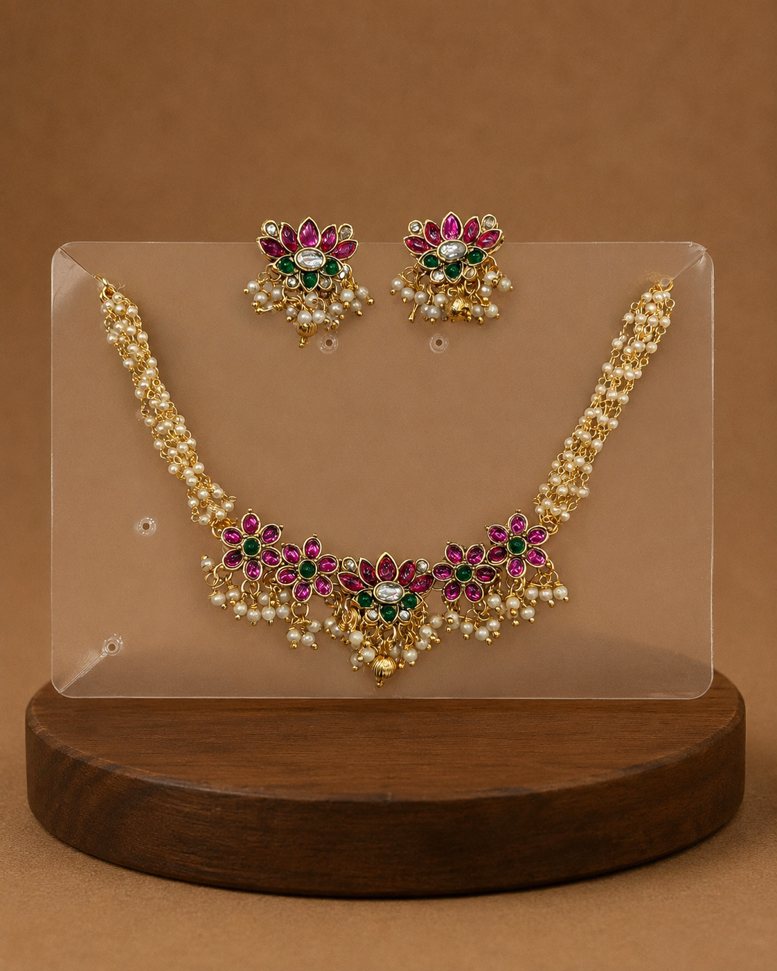 PEARL CHOKER SET WITH LOTUS PENDANT