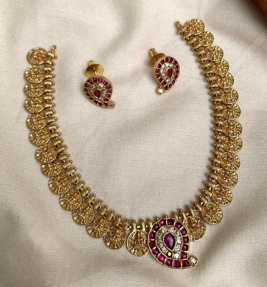 GOLD FINISH COIN NECKLACE SET WITH MANGO PENDANT