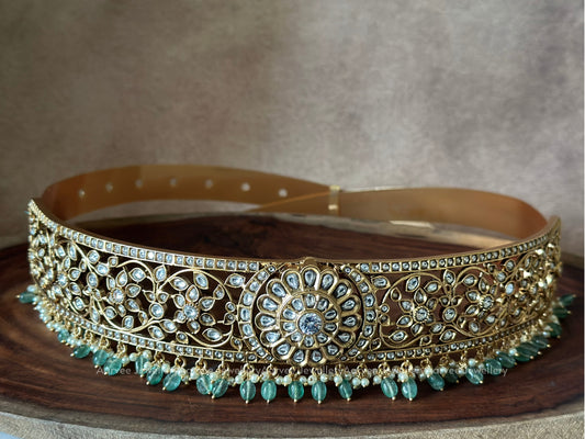 KUNDAN WHITE STONES WAISTBELT WITH PASTEL BEADS