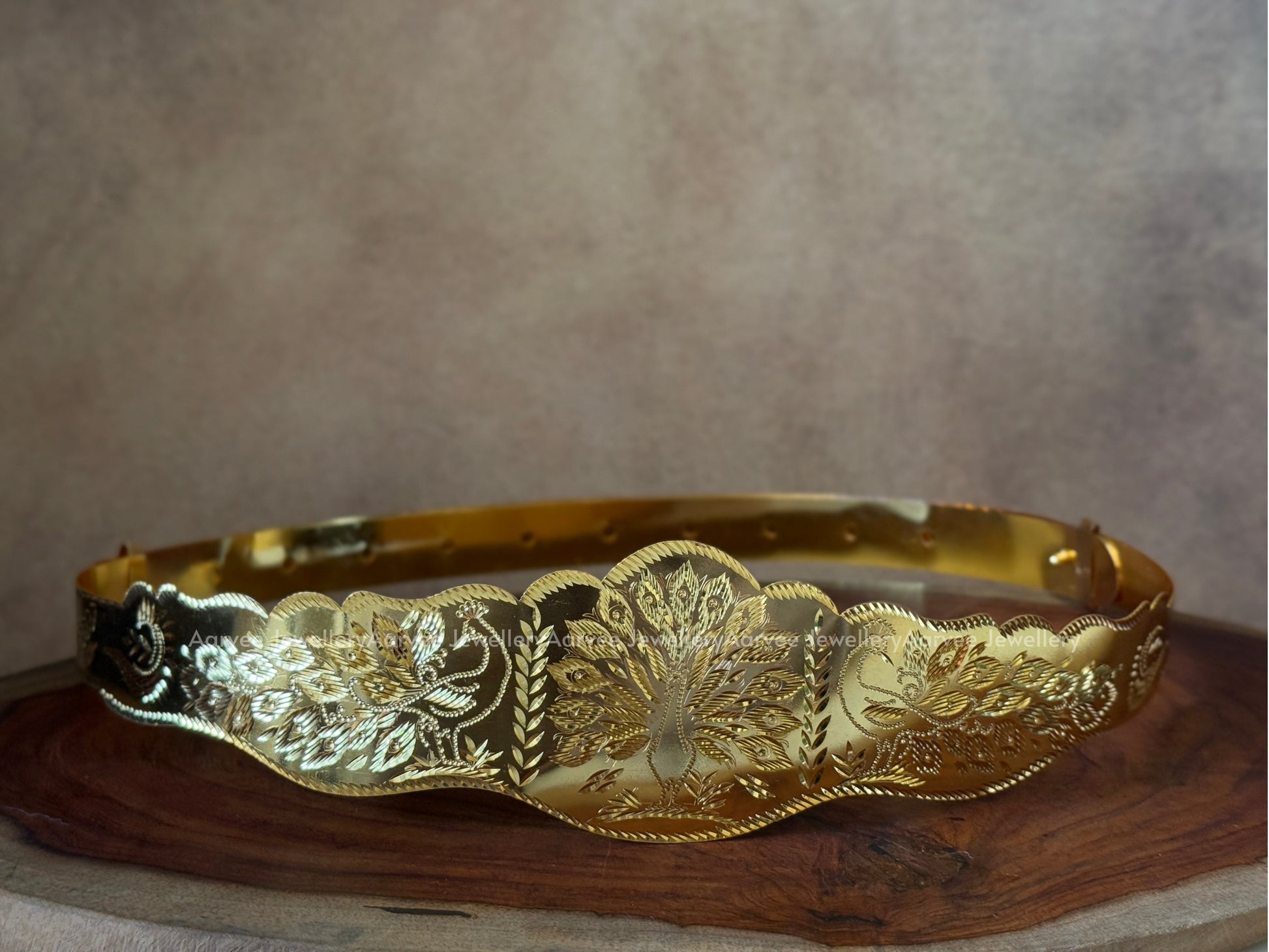 HIGH QUALITY FULL GOLD MICRO POLISH PEACOCK EMBOSSED WAIST BELT