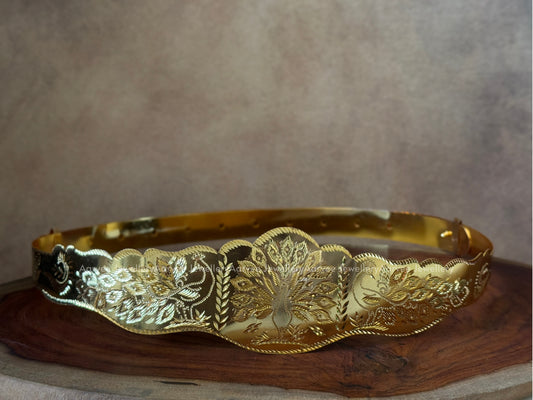 HIGH QUALITY FULL GOLD MICRO POLISH PEACOCK EMBOSSED WAIST BELT