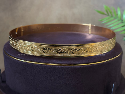 GOLD TONE FLORAL DESIGN PLAIN WAIST BELT