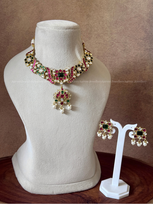 JADAU KUNDAN MULTI COLOUR FLORAL KANTI NECKLACE SET