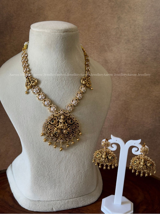 CLEARANCE - WHITE STONE NECKLACE SET WITH LAKSHMI PENDANT