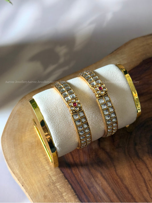 WHITE / RUBY KEMP STONE FLORAL & SQUARE DESIGN KADA BANGLES