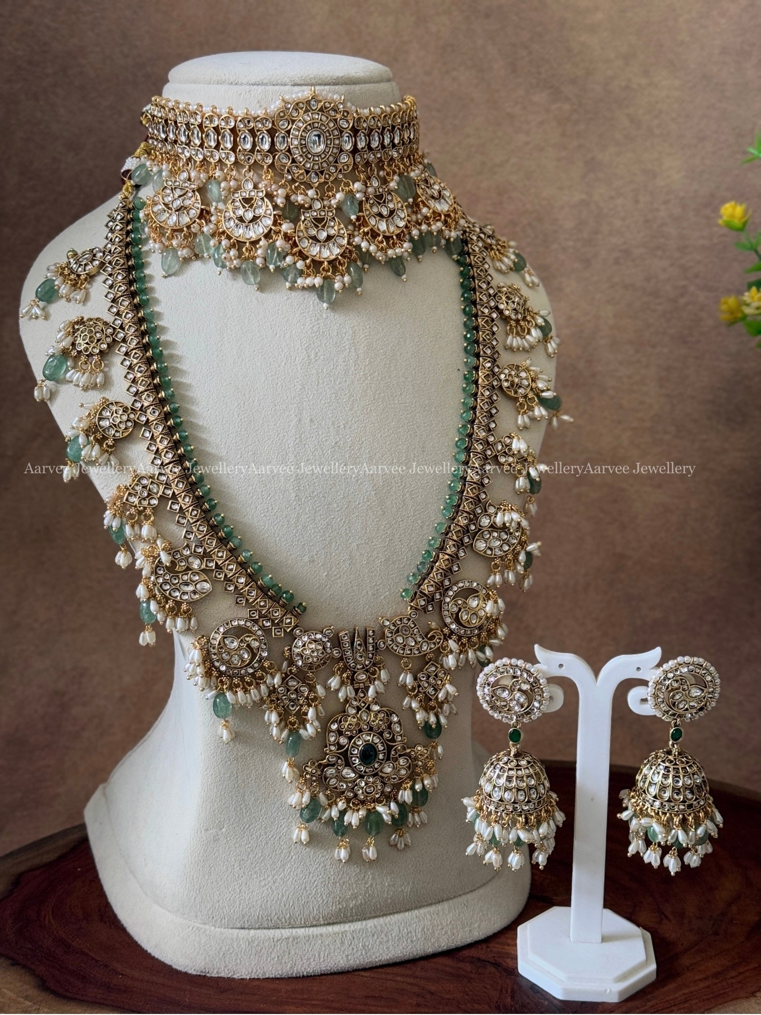 COMBO - HIGH QUALITY WHITE KUNDAN STONE MULTI PENDANT CHOKER WITH GUTTA PUSALU HARAM SET WITH PASTEL BEADS