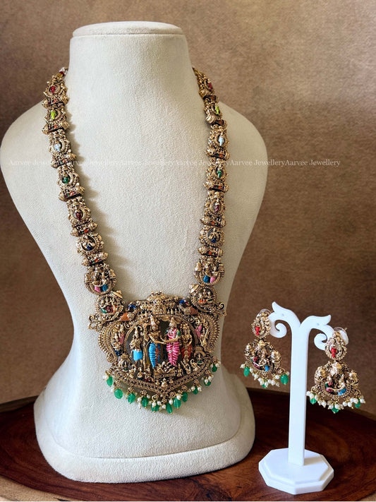 GOLD FINISH MID LENGTH SRINIVASA KALYANAM PENDANT HARAM SET