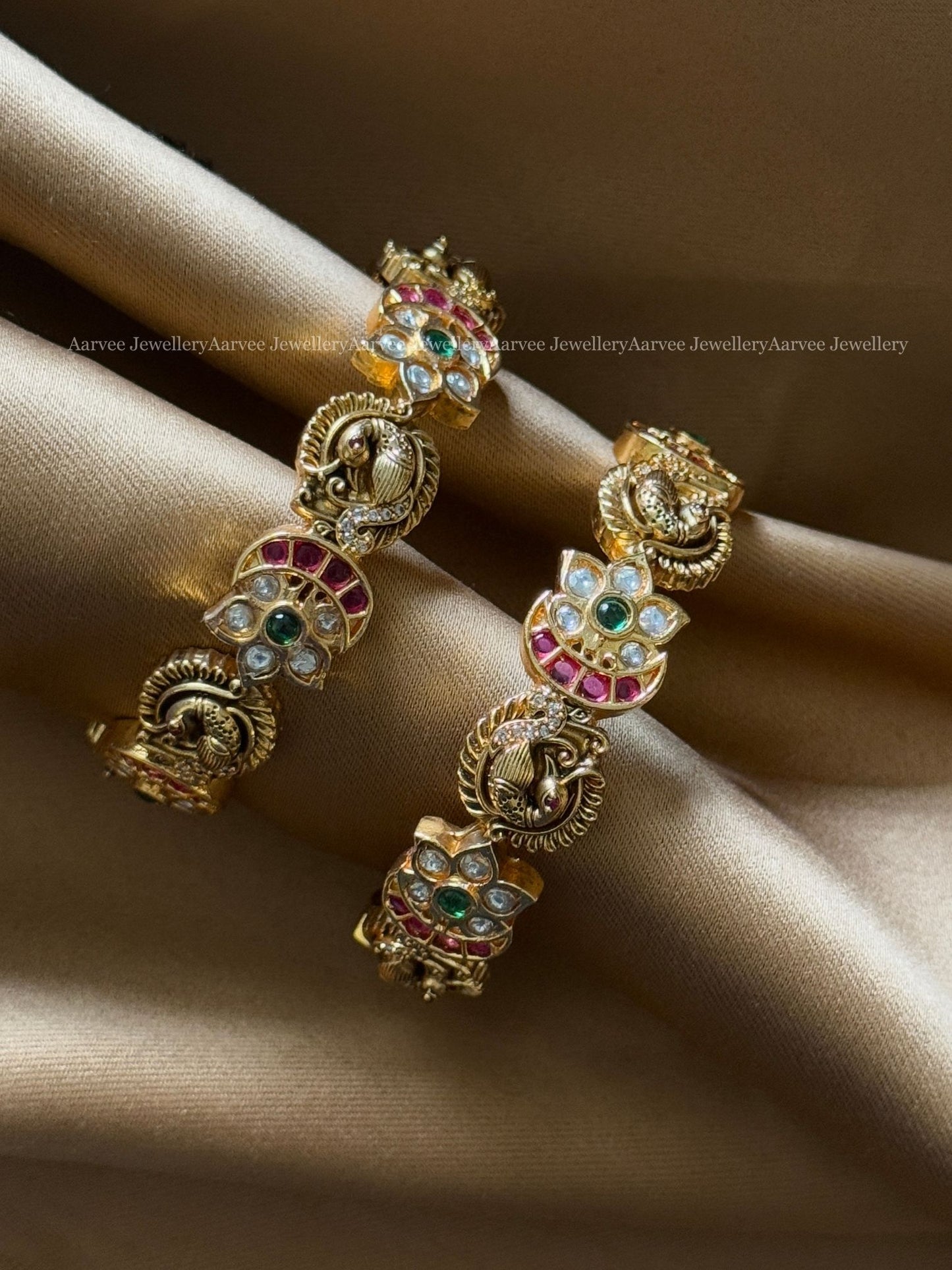 KEMP STONE FLORAL AND PEACOCK BANGLES