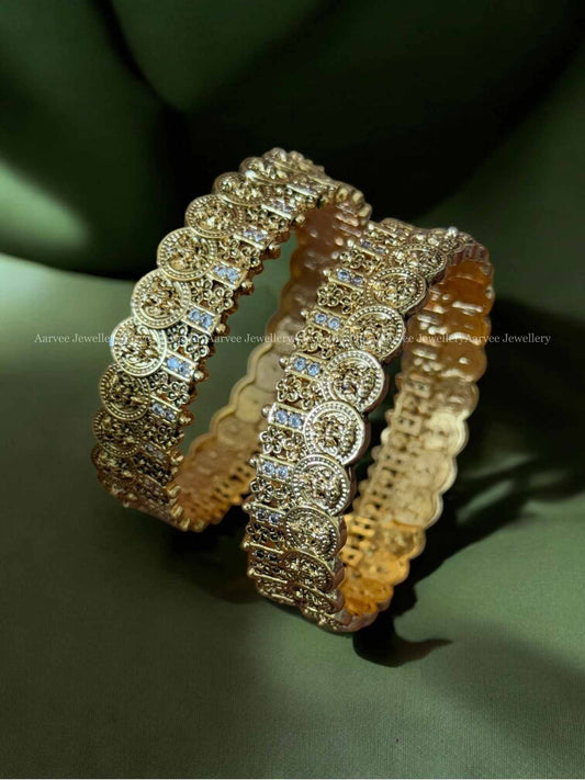 GOLD FINISH COIN BANGLES WITH WHITE STONE