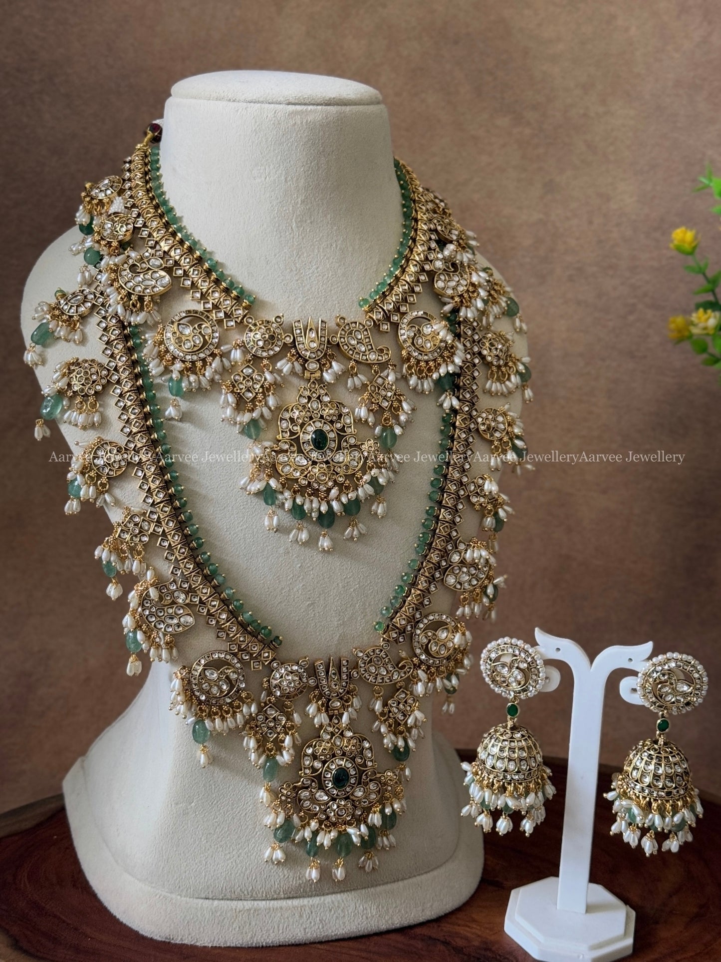 WHITE STONES GUTTA PUSALU NECKLACE AND HARAM BRIDAL SET WITH PASTEL BEADS