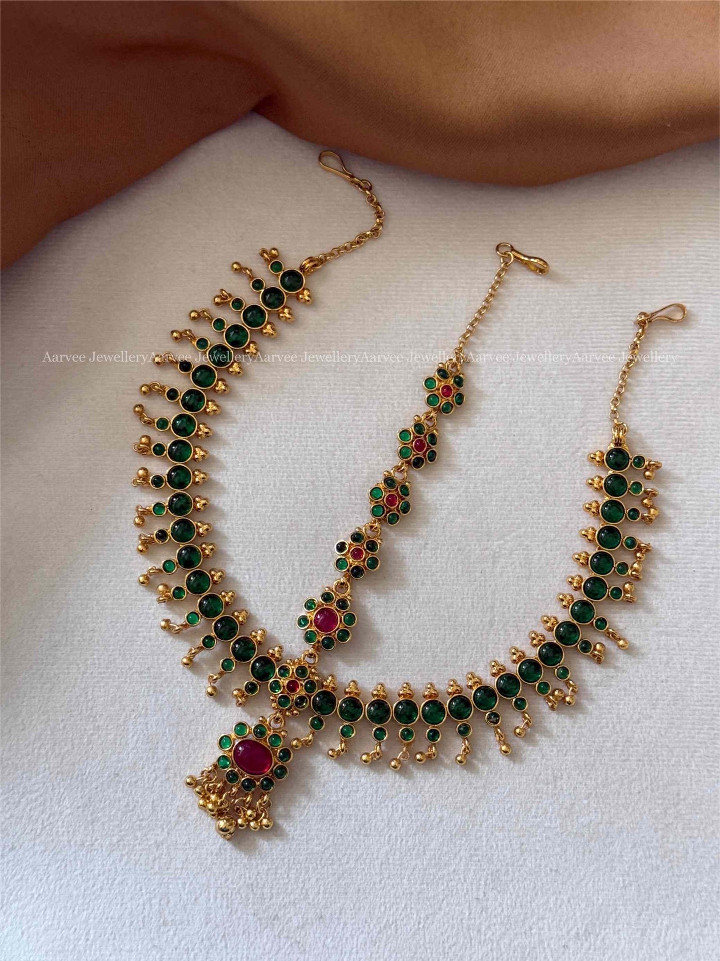 CLEARANCE - GOLD FINISH GREEN STONE KEMP MATHAPATTI