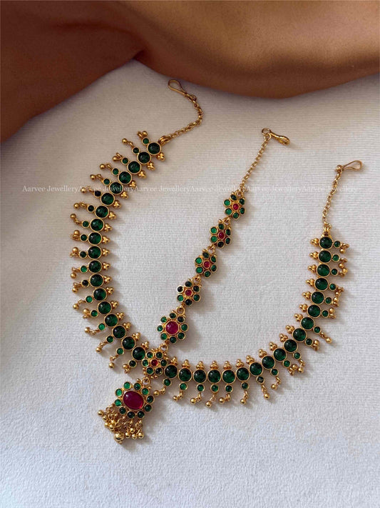 CLEARANCE - GOLD FINISH GREEN STONE KEMP MATHAPATTI