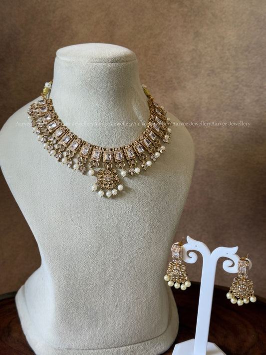 CLEARANCE - CZ WHITE STONE NECKLACE SET