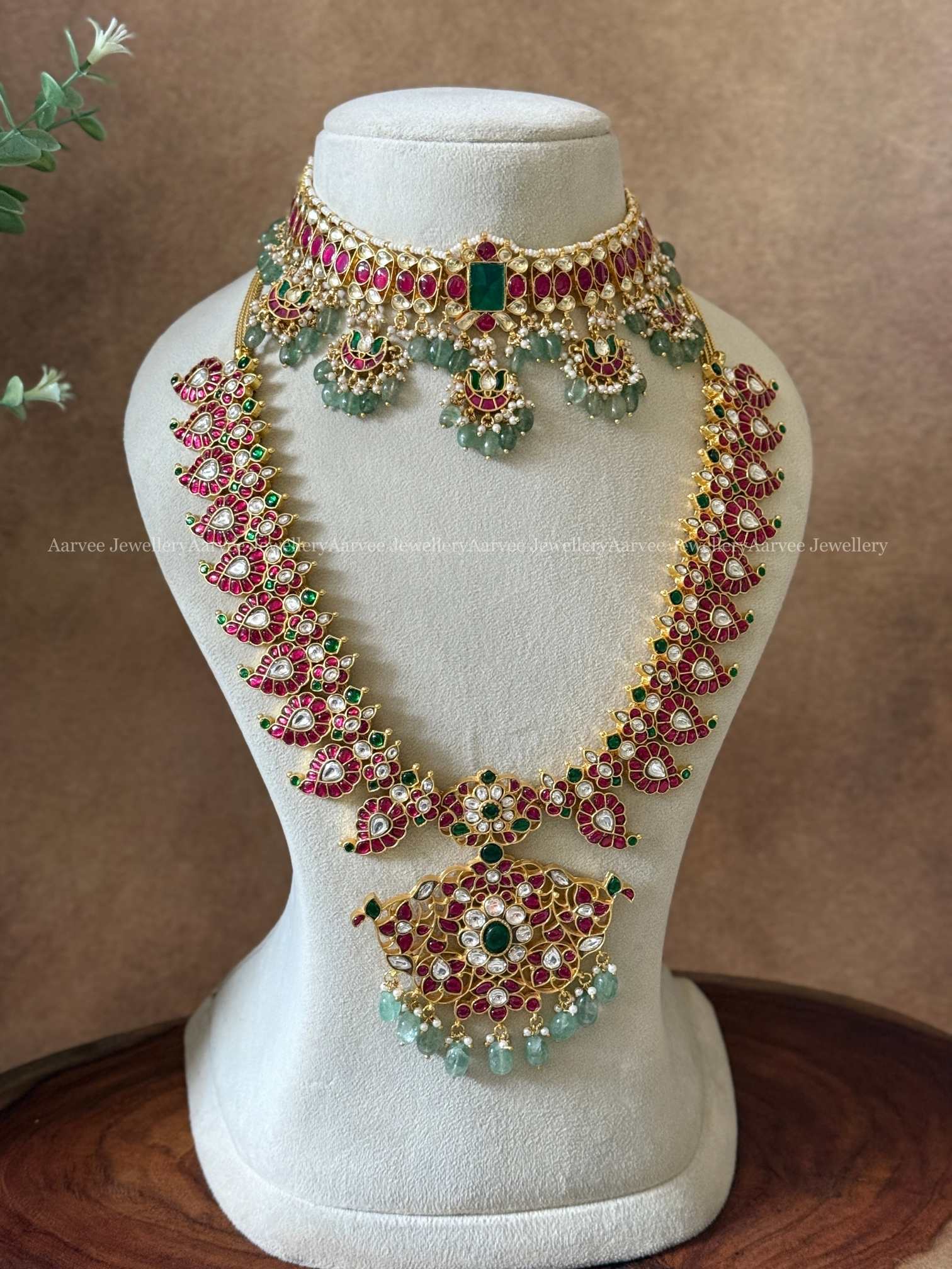 JADAU KUNDAN MULTI PENDANT CHOKER WITH MANGO MOTIF MID LENGTH HARAM WITH PASTEL BEADS