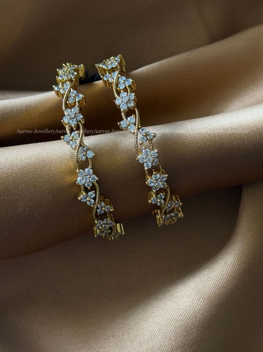 WHITE AD STONE FLORAL DESIGN BANGLES