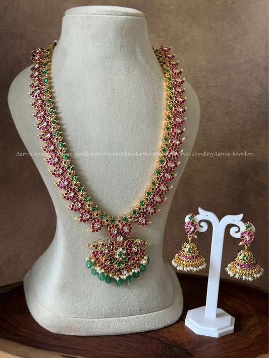 PINK STONE KUNDAN MANGO MOTIF HARAM SET WITH PASTEL BEADS