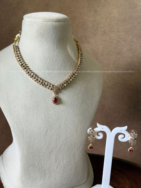 CLEARANCE - MINIMAL WHITE AND RUBY STONE NECKLACE SET