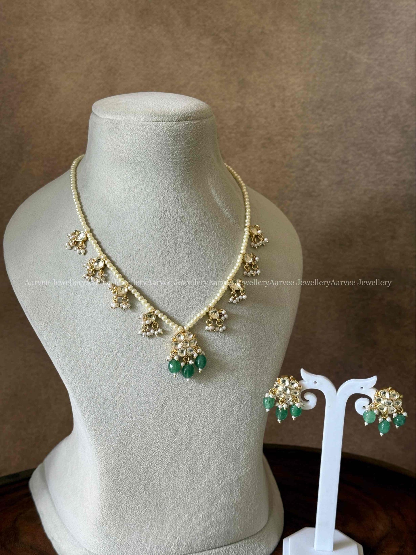 POLKI KUNDAN MINIMAL PEARL NECKLACE SET WITH PASTEL BEADS