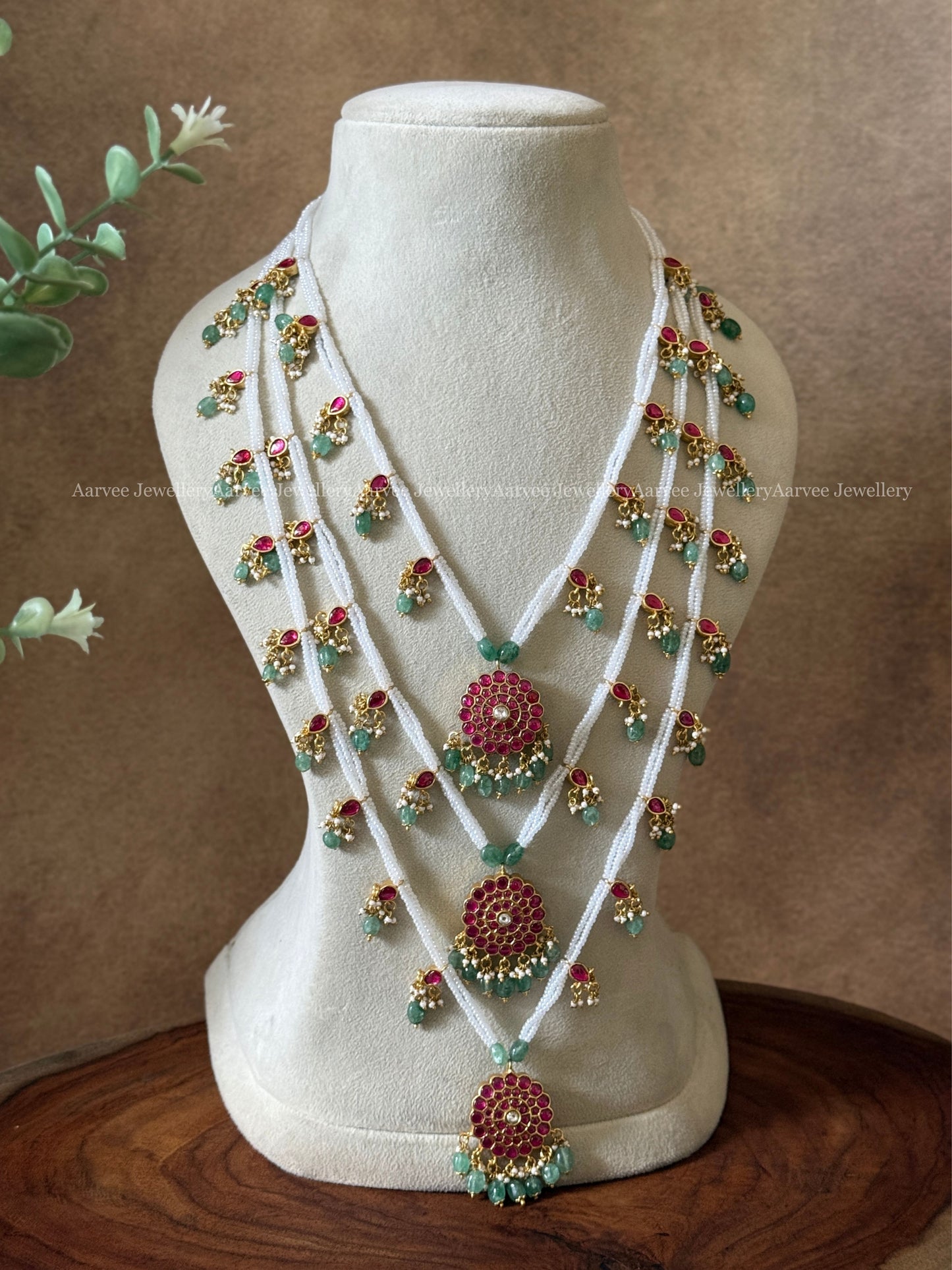 JADAU KUNDAN 2 IN 1 REVERSIBLE MULTI LAYER PEARL HARAM WITH PASTEL BEADS