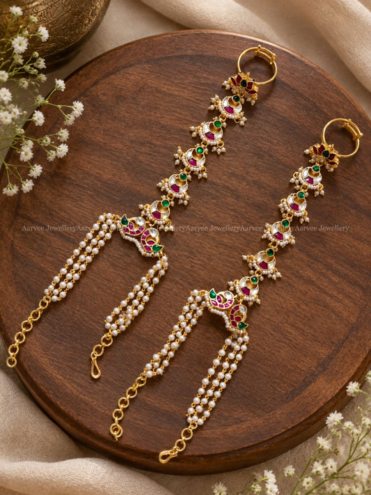 POLKI KUNDAN MULTI COLOR LOTUS MOTIF HATHPHOOL WITH FINGER RING