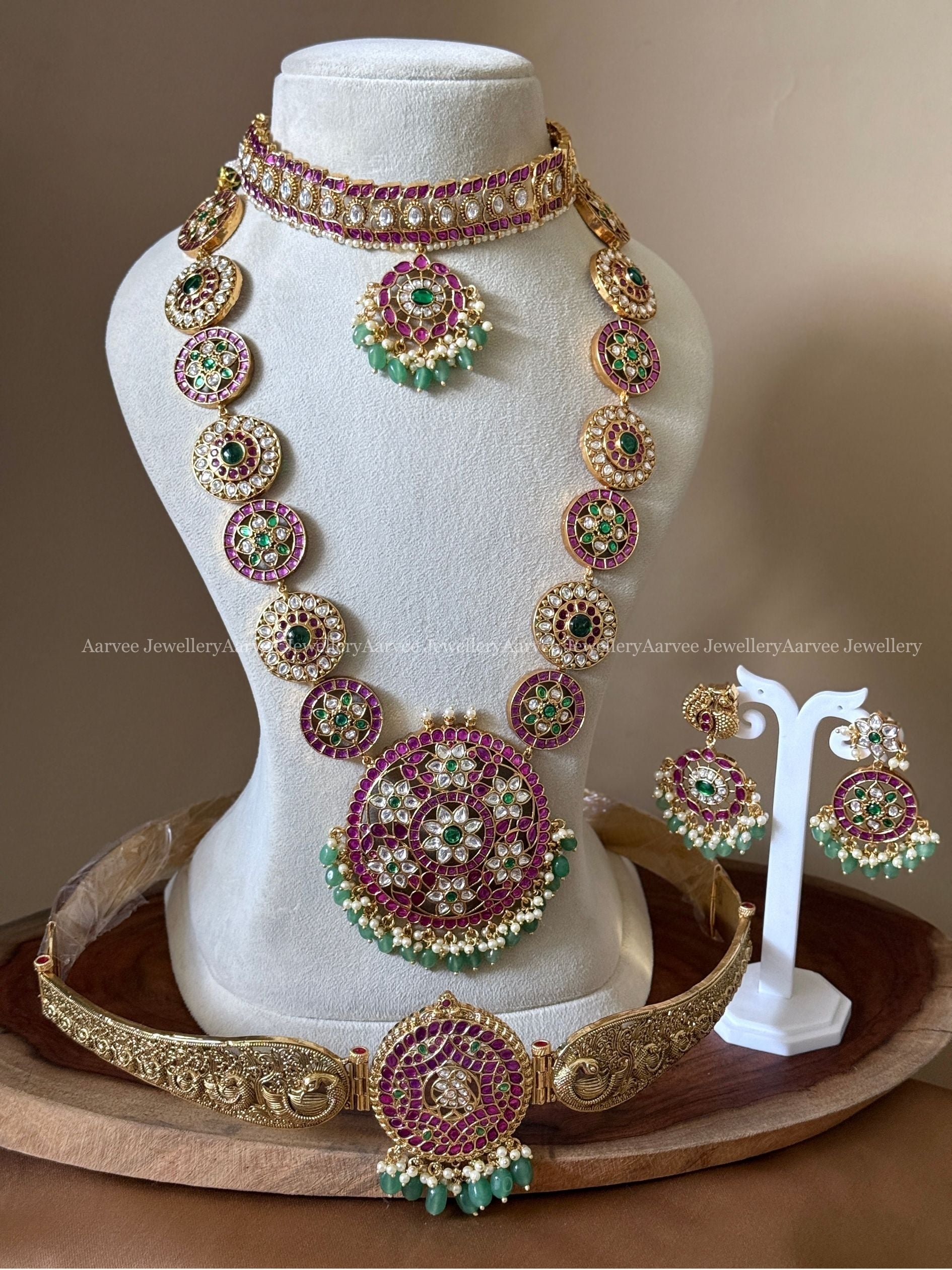 PREMIUM KUNDAN FLORAL BRIDAL JEWELLERY SET WITH PASTEL BEADS