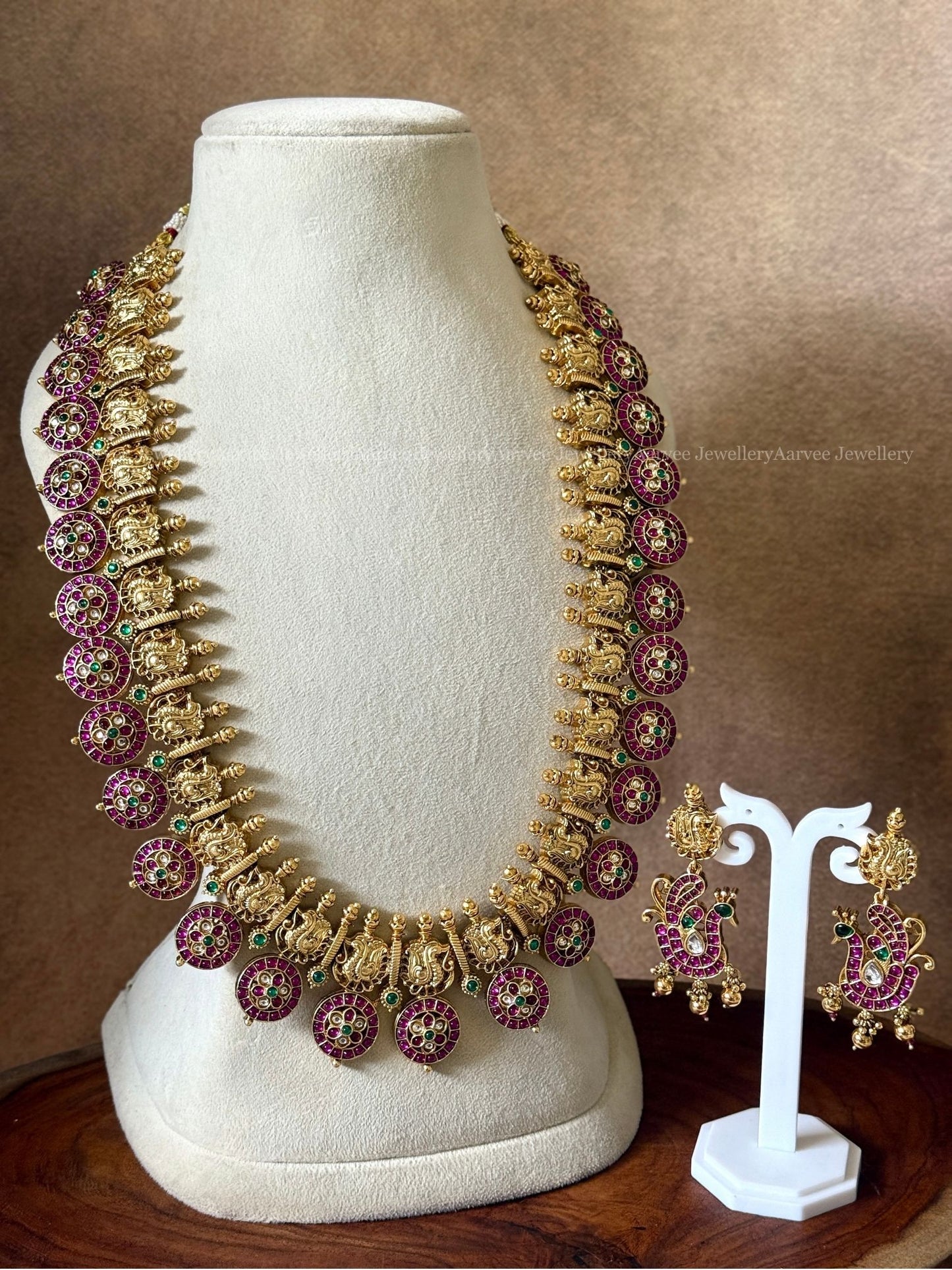 PREMIUM PINK KUNDAN STONE BOTTU MALA AND ANNAM HARAM SET
