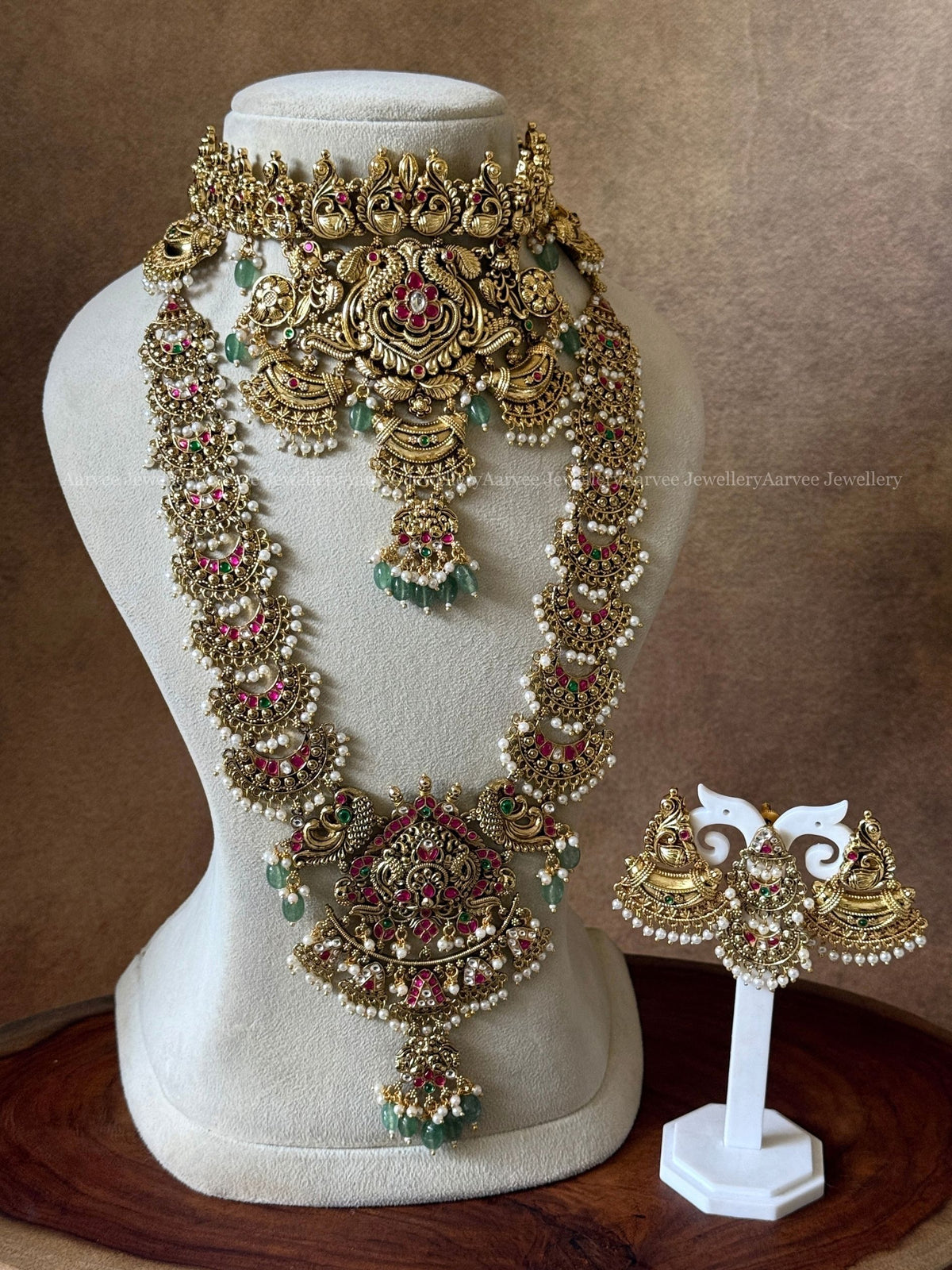 PREMIUM KUNDAN STONE STATEMENT NON IDOL CHOKER AND HARAM SET WITH PASTEL BEADS
