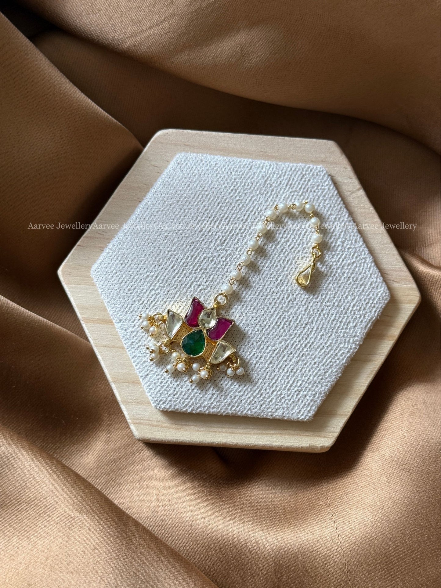 POLKI KUNDAN PEARL LINE MULTI COLOR  LOTUS TIKKA