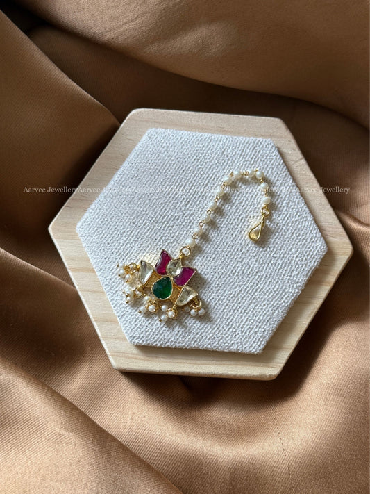 POLKI KUNDAN PEARL LINE MULTI COLOR  LOTUS TIKKA