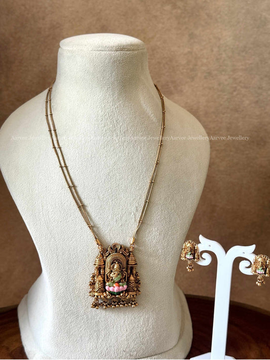 2 LINE GOLD CHAIN WITH SARASWATI PENDANT SET