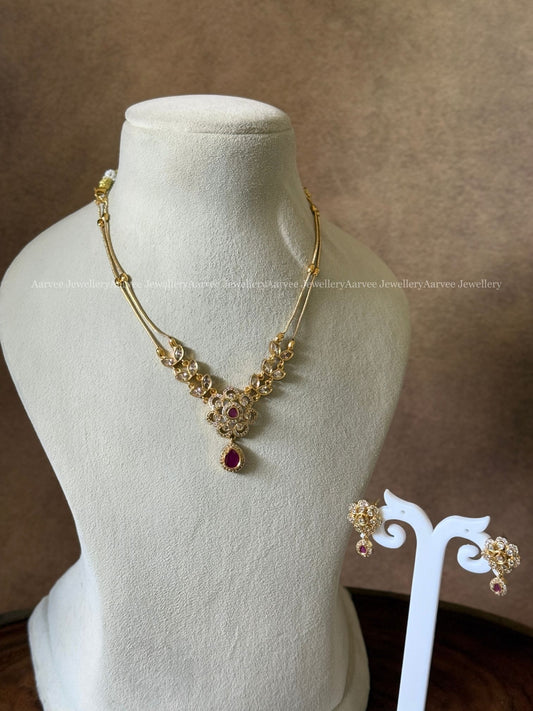 CLEARANCE - RUBY STONE FLORAL CHAIN SET