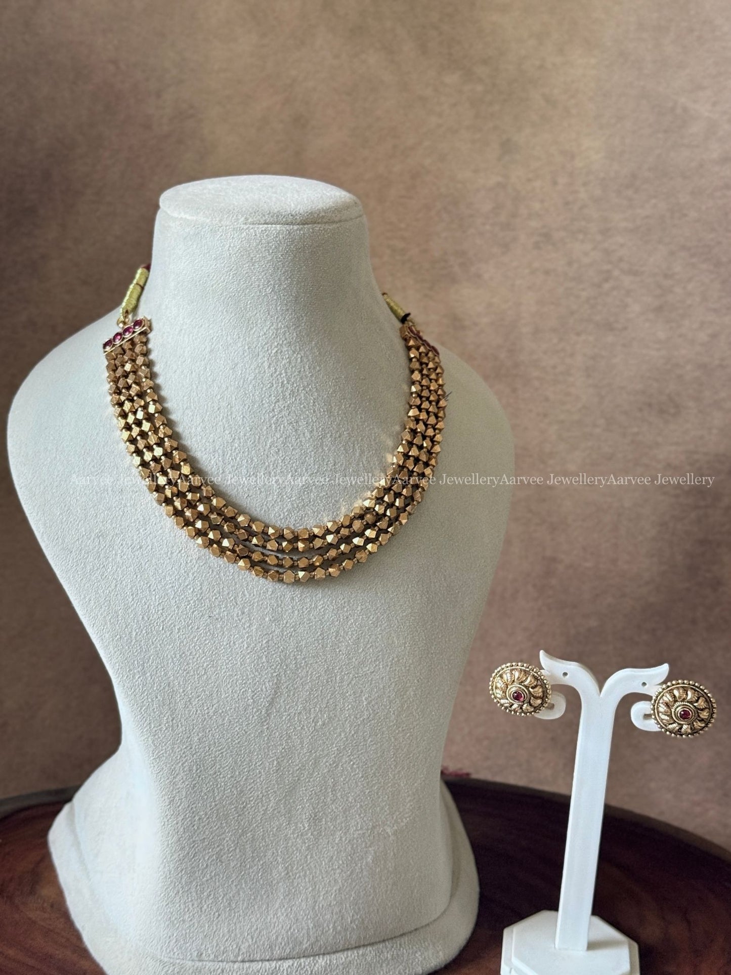 PREMIUM ANTIQUE GOLD BEADED NECKLACE SET