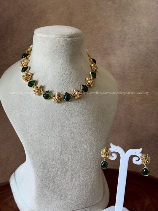 CLEARANCE - GANESHA GREEN STONE NECKLACE SET