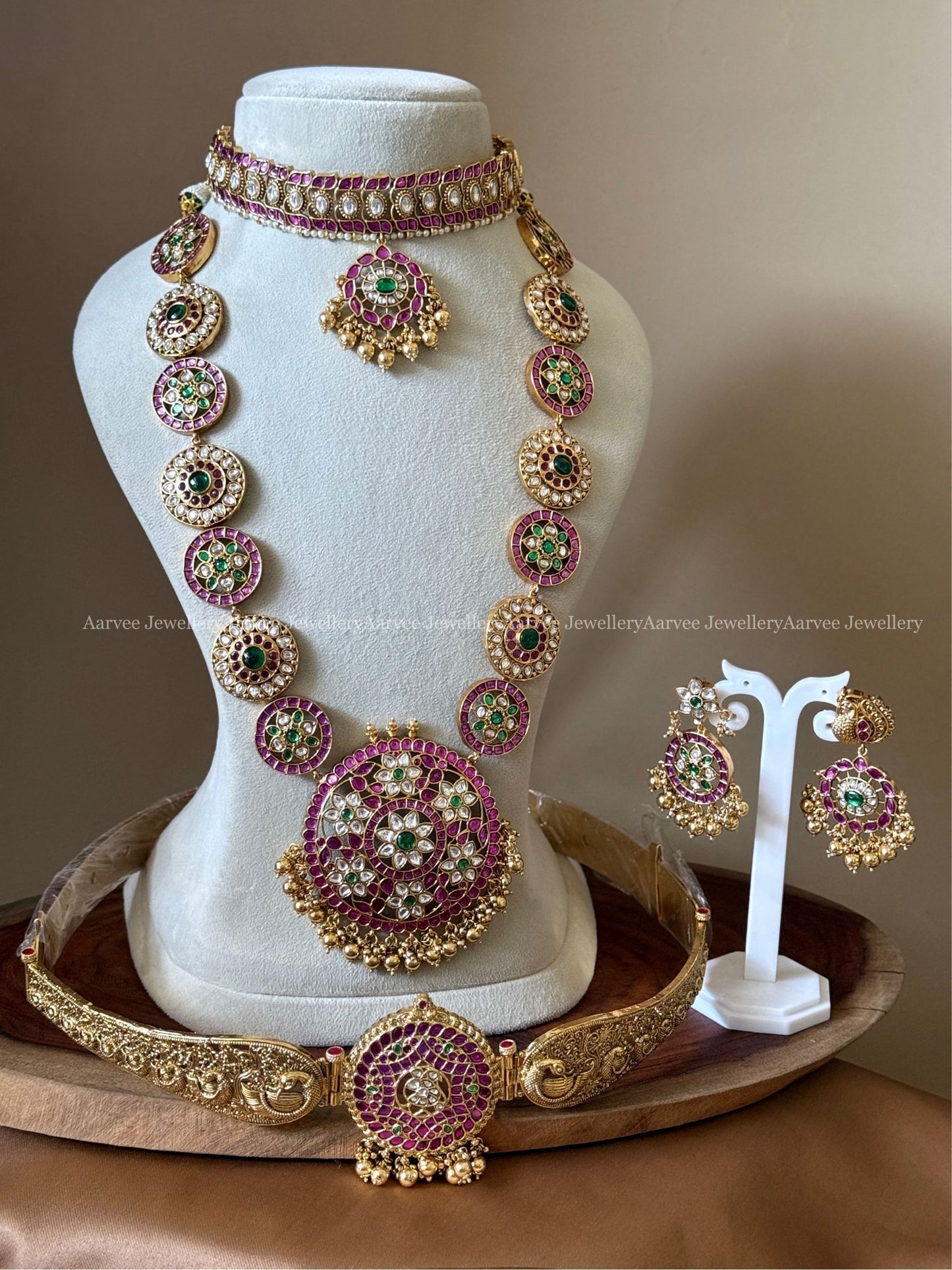 PREMIUM KUNDAN FLORAL BRIDAL JEWELLERY SET WITH PASTEL BEADS