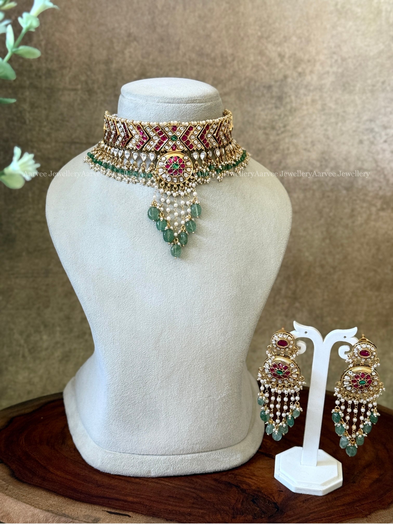 PREMIUM JADAU KUNDAN BRIDAL CHOKER SET WITH PASTEL BEADS