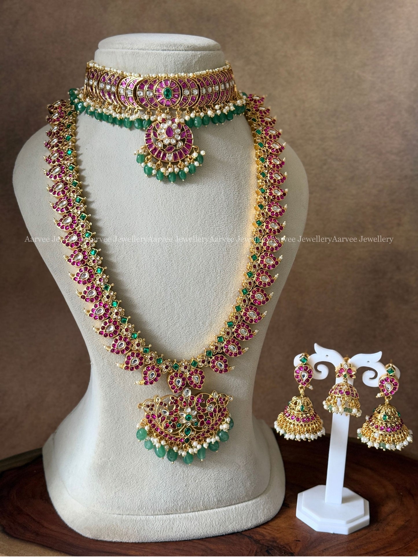 PREMIUM PINK KUNDAN CHOKER WITH MANGO HARAM SET WITH PASTEL BEADS