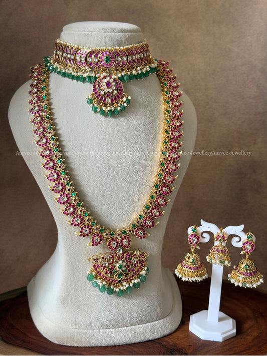 PREMIUM PINK KUNDAN CHOKER WITH MANGO HARAM SET WITH PASTEL BEADS