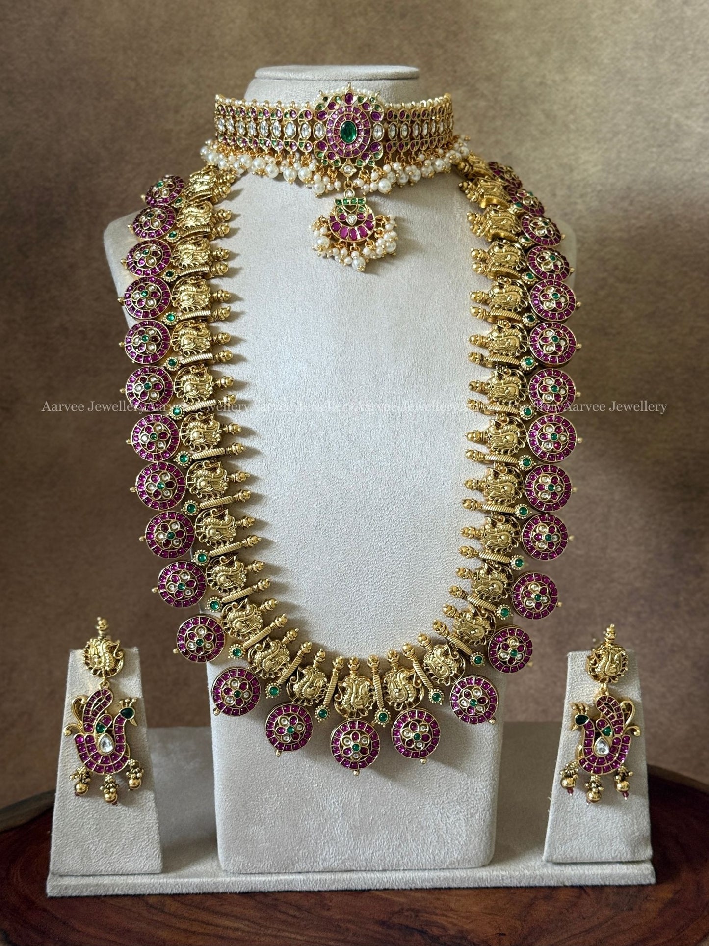 COMBO - PREMIUM PINK KUNDAN STONES CHOKER WITH PEARLS AND PINK STONE BOTTU MALA HARAM SET
